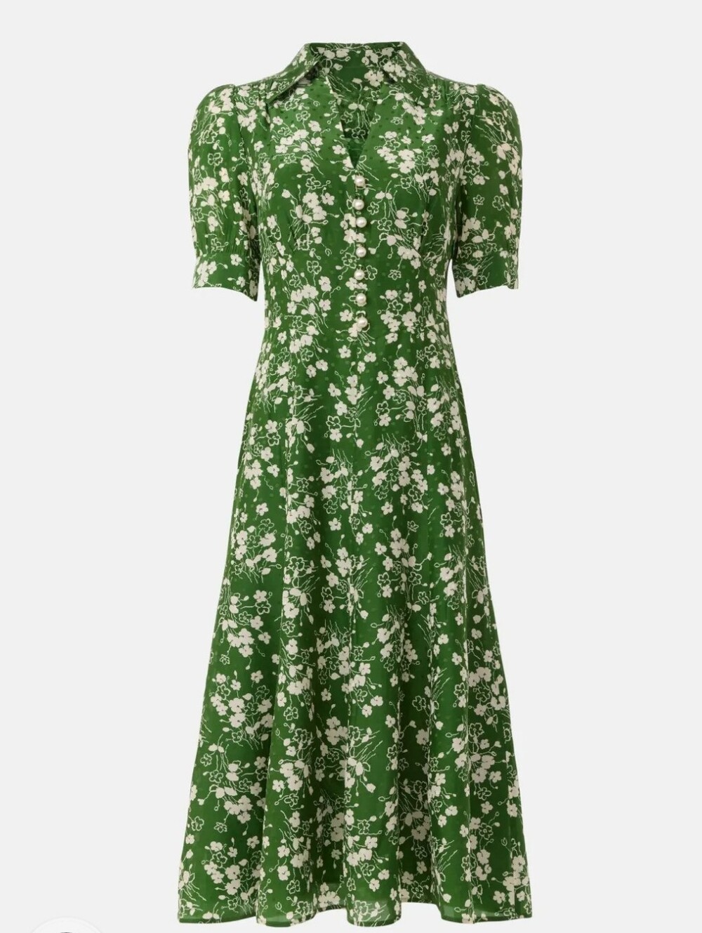 LK Bennet Silk Sophie Wildflower Dress Green White Midi 2 XS Summer Boho Maxi - Picture 2 of 16